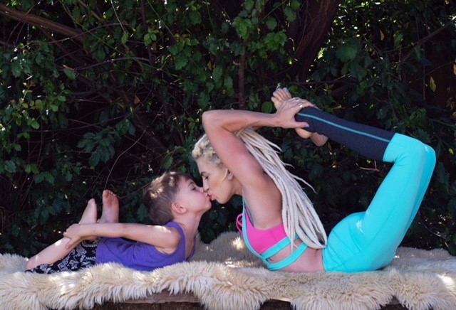 Karissa Becker and her little om doing yoga